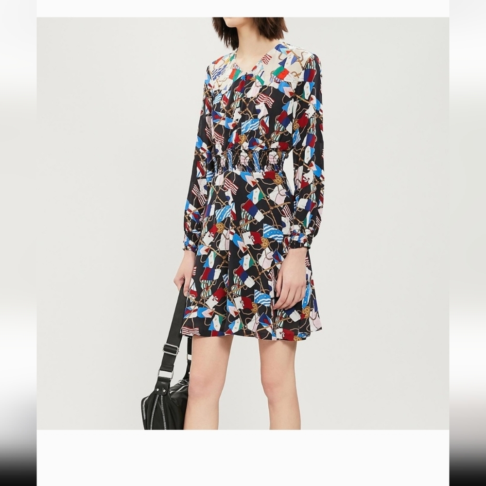 Sandro Paris Indar Dress Signal Flag Nautical Print SZ 12 Rope Chain Maritime